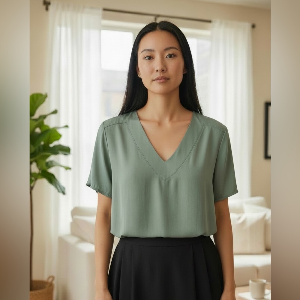 H&M Sage Green V-Neck Blouse